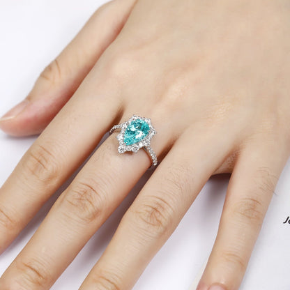 PT950 4.21ct Pear Shaped Lab Grown Paraiba Ring