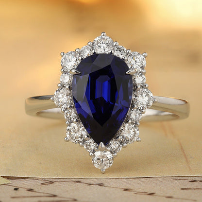 PT950 2.95ct Pear Shaped Lab Grown Blue Treasure Ring