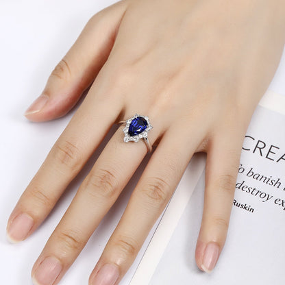 PT950 2.95ct Pear Shaped Lab Grown Blue Treasure Ring