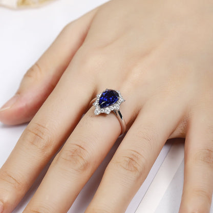 PT950 2.95ct Pear Shaped Lab Grown Blue Treasure Ring