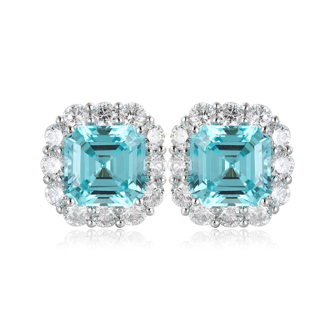 PT950 5.91ct Lab Grown Paraiba ASSCHER Cut Earrings