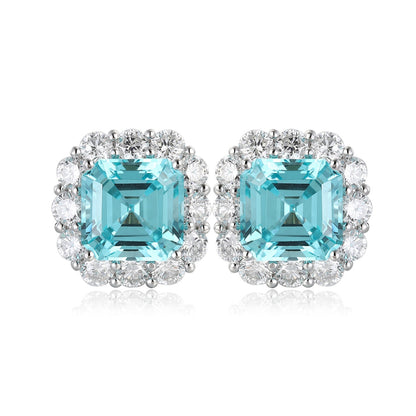 PT950 5.91ct Lab Grown Paraiba ASSCHER Cut Earrings