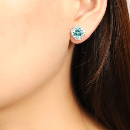 PT950 5.91ct Lab Grown Paraiba ASSCHER Cut Earrings