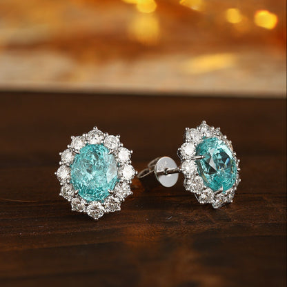 PT950 5.5ct Oval Shape Lab Grown Paraiba Earrings