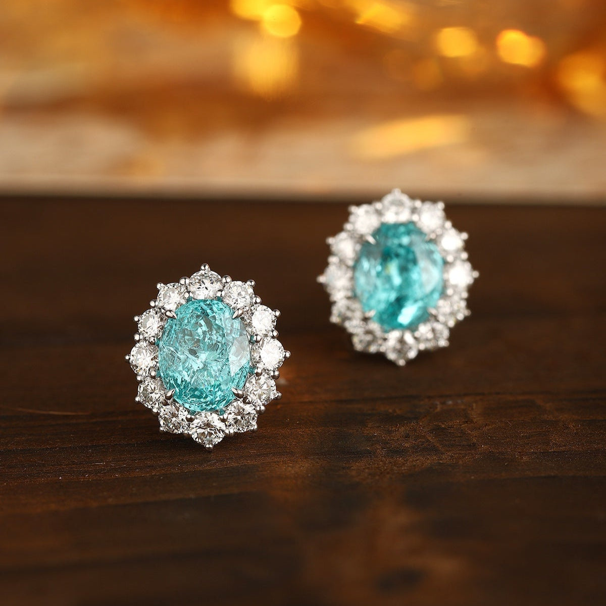 PT950 5.5ct Oval Shape Lab Grown Paraiba Earrings