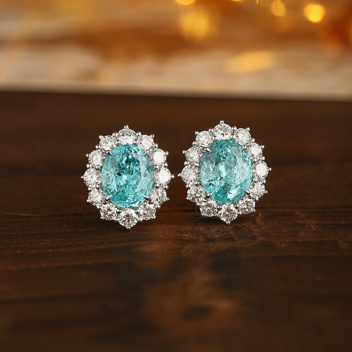 PT950 5.5ct Oval Shape Lab Grown Paraiba Earrings