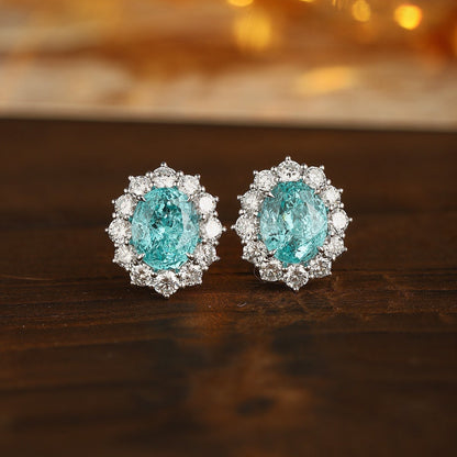 PT950 5.5ct Oval Shape Lab Grown Paraiba Earrings