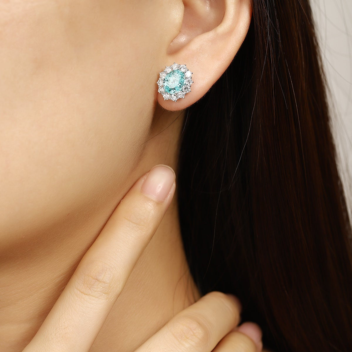 PT950 5.5ct Oval Shape Lab Grown Paraiba Earrings