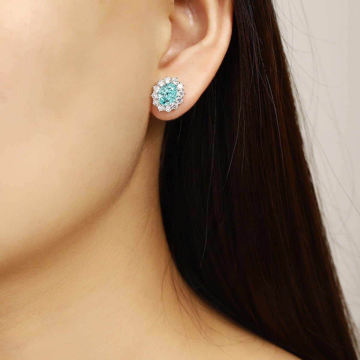 PT950 5.5ct Oval Shape Lab Grown Paraiba Earrings