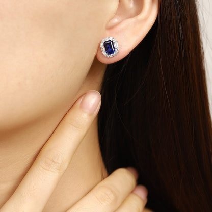 PT950 2.59ct Emerald Cut Lab Grown Blue Treasure Earrings