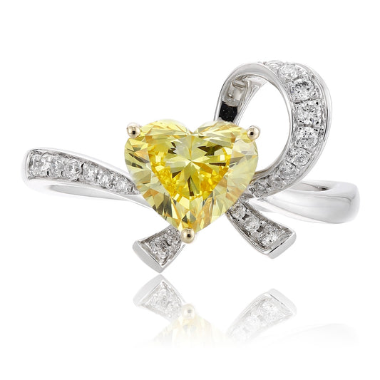 PT950 1.14ct Heart-Shaped Lab Grown Yellow Color Diamonds Ring