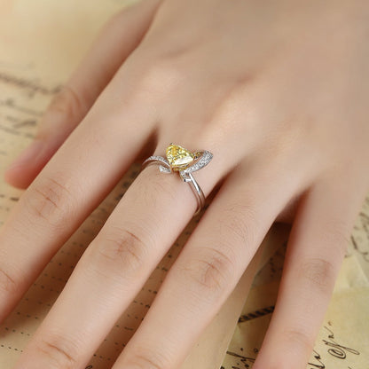 PT950 1.14ct Heart-Shaped Lab Grown Yellow Color Diamonds Ring