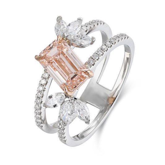 PT950 1.56ct Lab Grown Pink Color Diamonds Emerald Cut Ring