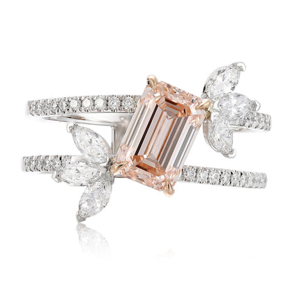 PT950 1.56ct Lab Grown Pink Color Diamonds Emerald Cut Ring