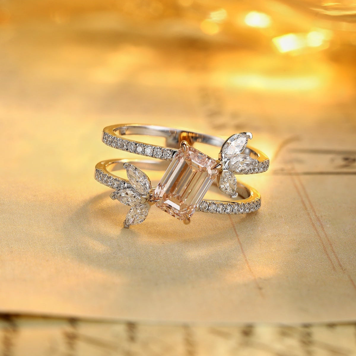 PT950 1.56ct Lab Grown Pink Color Diamonds Emerald Cut Ring