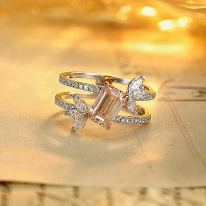 PT950 1.56ct Lab Grown Pink Color Diamonds Emerald Cut Ring