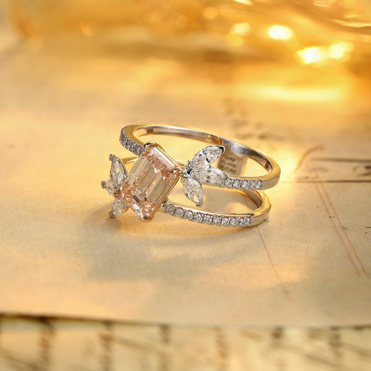 PT950 1.56ct Lab Grown Pink Color Diamonds Emerald Cut Ring