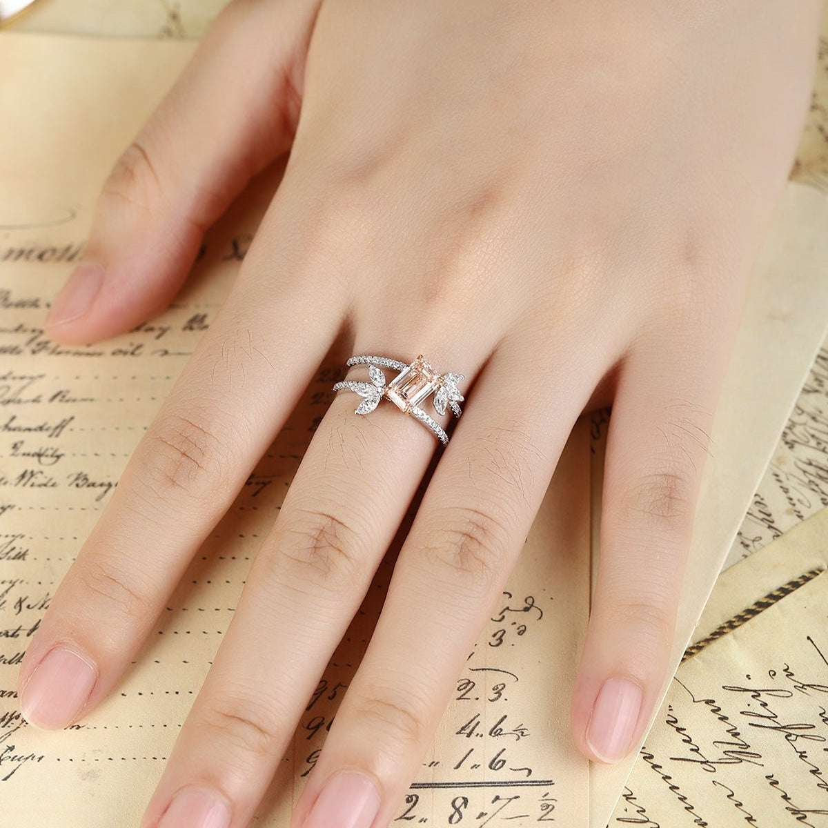 PT950 1.56ct Lab Grown Pink Color Diamonds Emerald Cut Ring