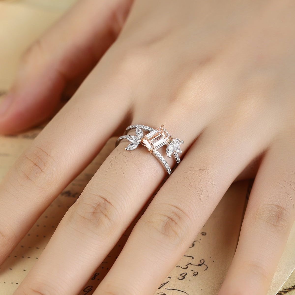 PT950 1.56ct Lab Grown Pink Color Diamonds Emerald Cut Ring