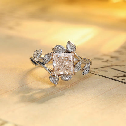 PT950 1.50ct Princess Cut Lab Grown Pink Color Diamonds Ring