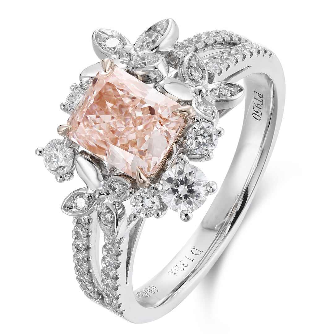 PT950 1.32ct Radiant Cut Lab Grown Pink Color Diamonds Ring
