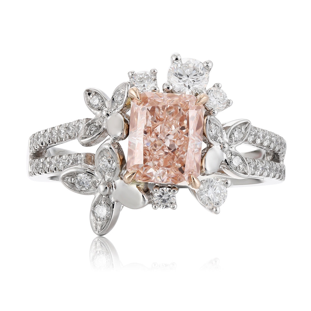 PT950 1.32ct Radiant Cut Lab Grown Pink Color Diamonds Ring