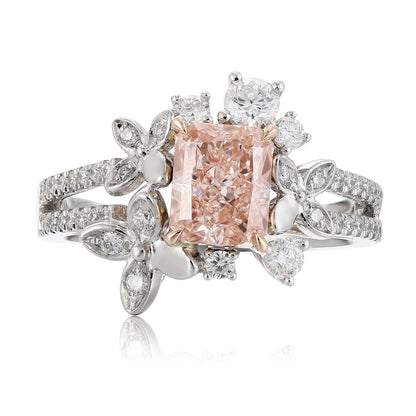 PT950 1.32ct Radiant Cut Lab Grown Pink Color Diamonds Ring