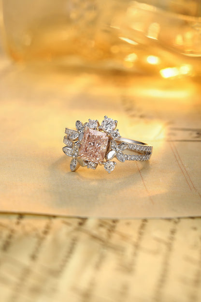 PT950 1.32ct Radiant Cut Lab Grown Pink Color Diamonds Ring