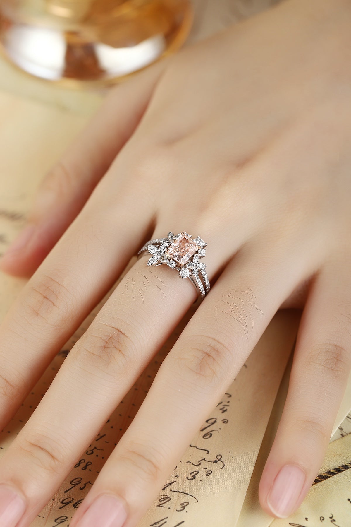 PT950 1.32ct Radiant Cut Lab Grown Pink Color Diamonds Ring