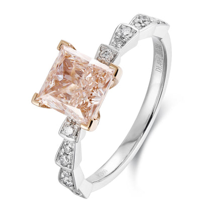 PT950 1.49ct Princess Cut Lab Grown Pink Color Diamonds Ring