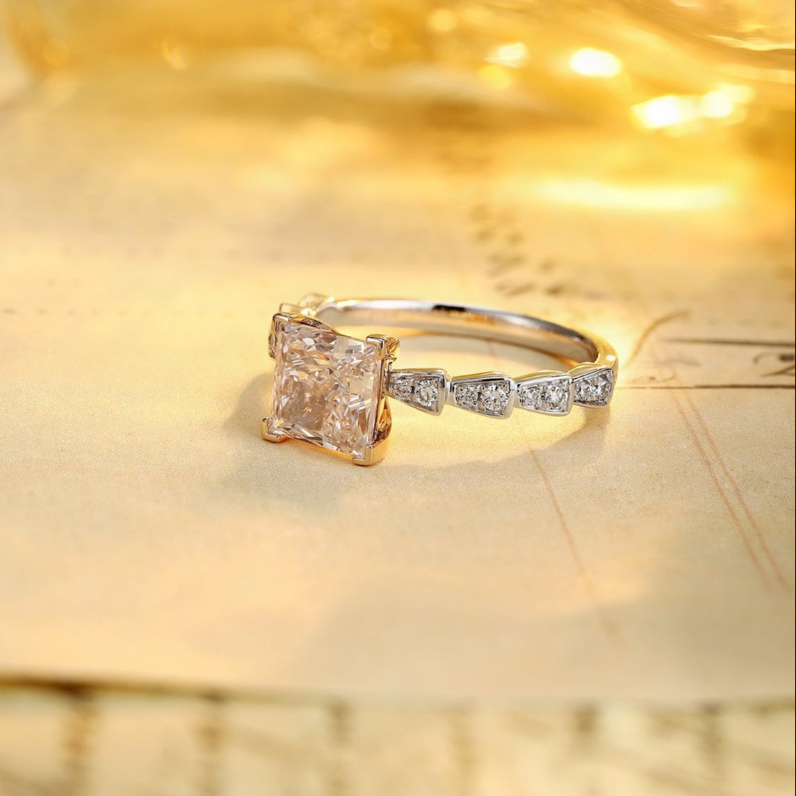 PT950 1.49ct Princess Cut Lab Grown Pink Color Diamonds Ring