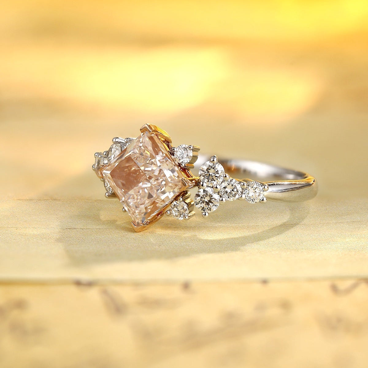 PT950 1.50ct Lab Grown Pink Color Diamonds Princess Cut Ring