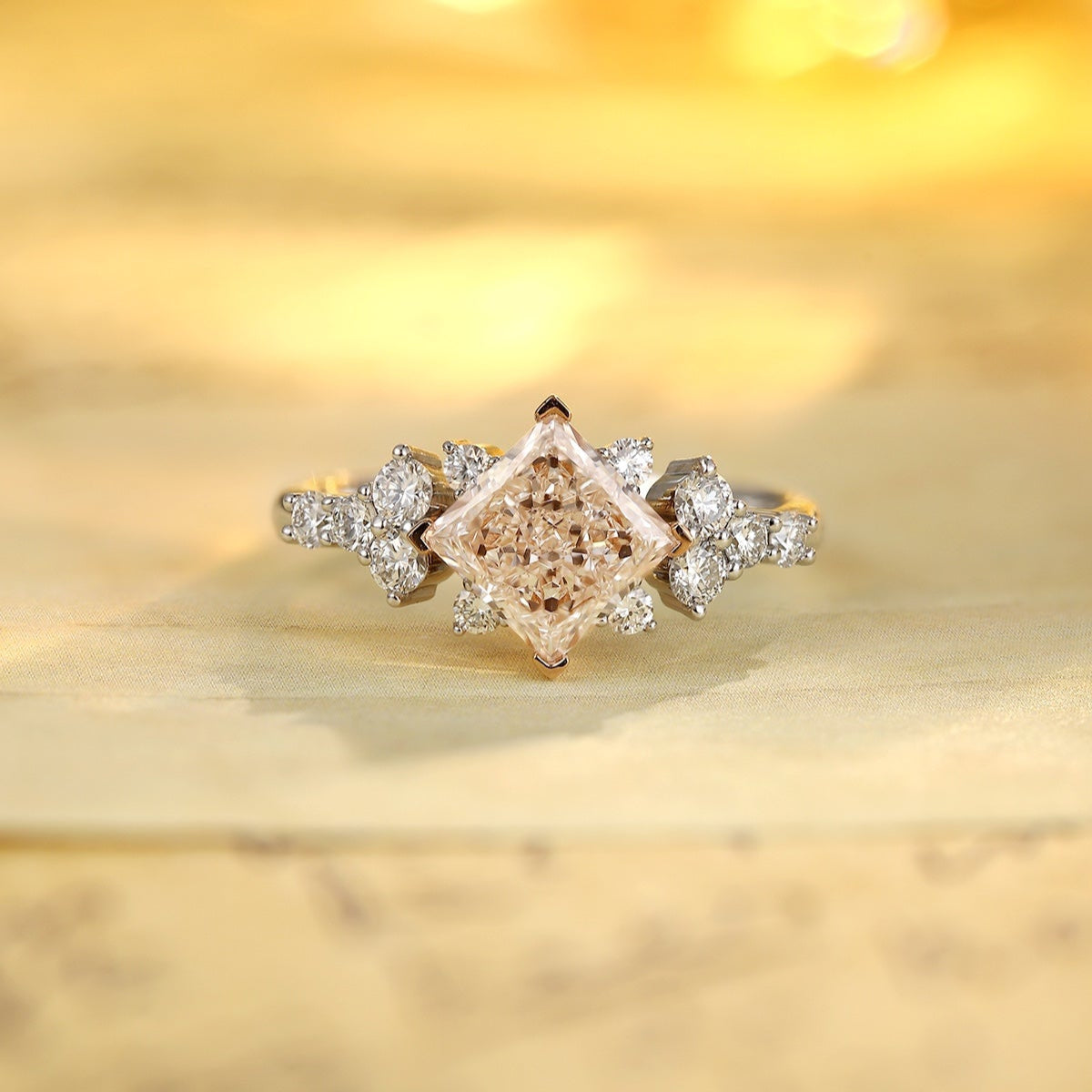 PT950 1.50ct Lab Grown Pink Color Diamonds Princess Cut Ring