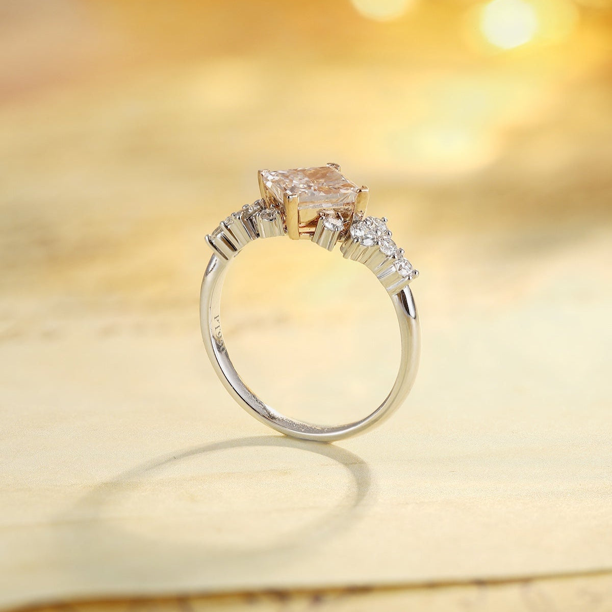 PT950 1.50ct Lab Grown Pink Color Diamonds Princess Cut Ring