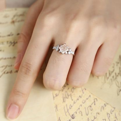 PT950 1.50ct Lab Grown Pink Color Diamonds Princess Cut Ring