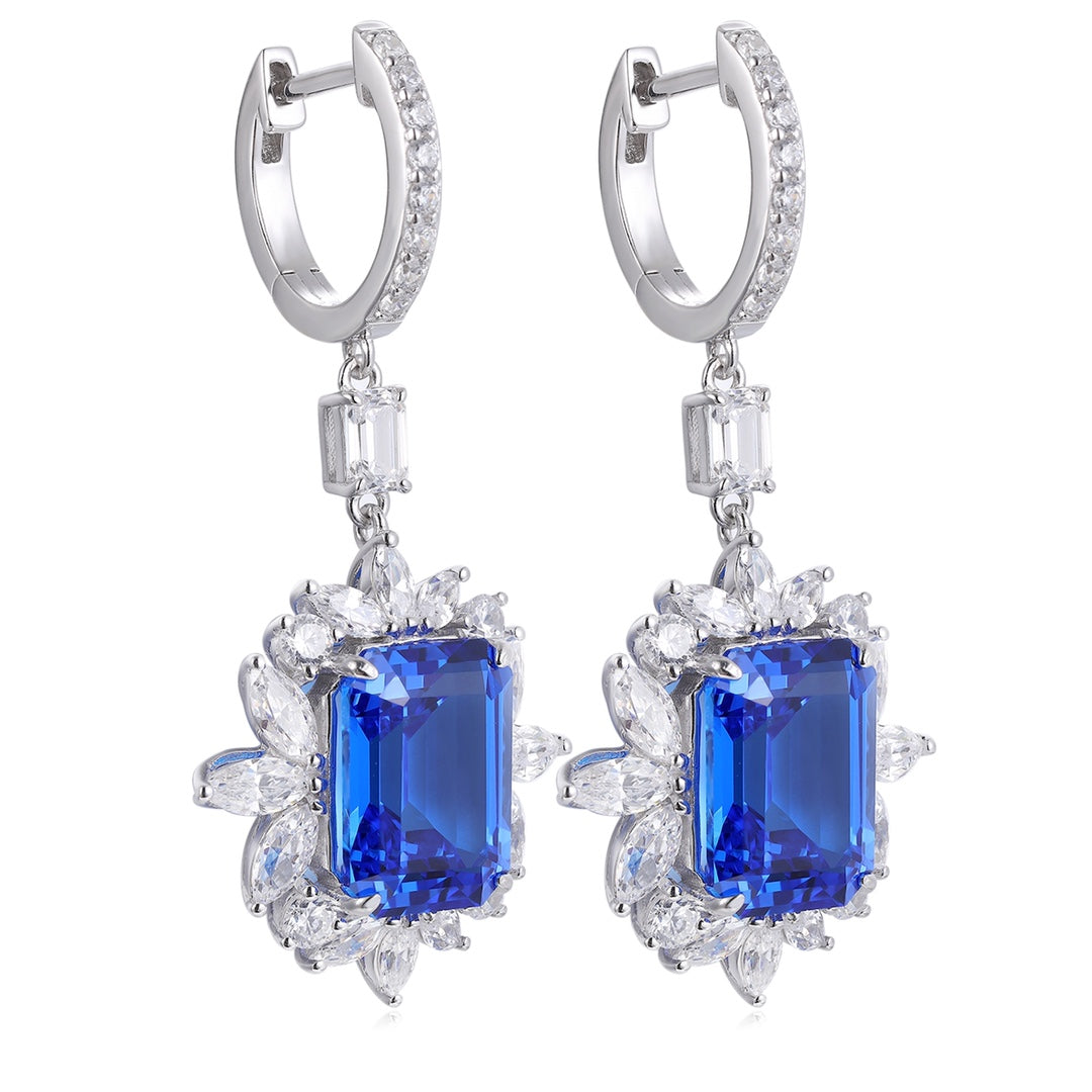 S925 Silver 12.73ct Lab Grown Cobalt Pointed Crystal Earrings A