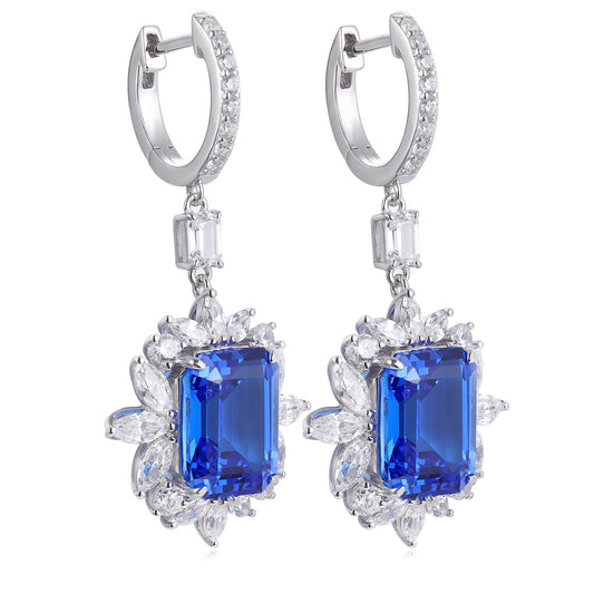 S925 Silver 12.73ct Lab Grown Cobalt Pointed Crystal Earrings A