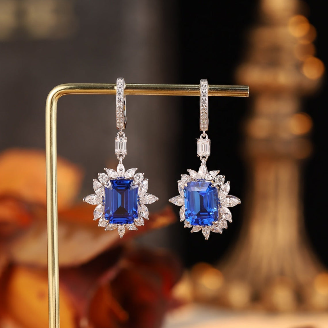 S925 Silver 12.73ct Lab Grown Cobalt Pointed Crystal Earrings A