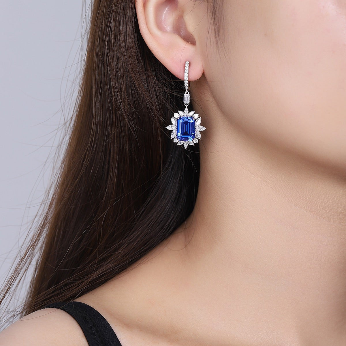 S925 Silver 12.73ct Lab Grown Cobalt Pointed Crystal Earrings A