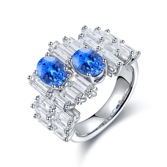 S925 Silver 1.88ct Cultivated Cobalt Pointed Crystal Ring A