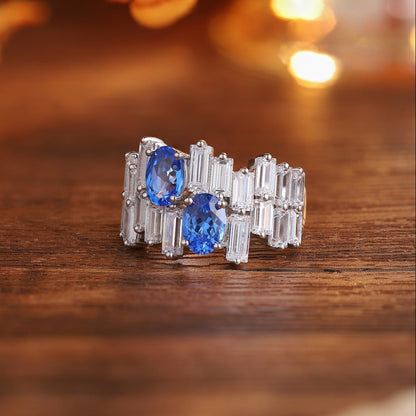 S925 Silver 1.88ct Cultivated Cobalt Pointed Crystal Ring A