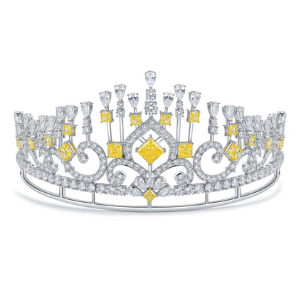 S925 Silver Yellow Sparkling Diamond Zircon Princess Square Crown W