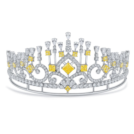 S925 Silver Yellow Sparkling Diamond Zircon Princess Square Crown W