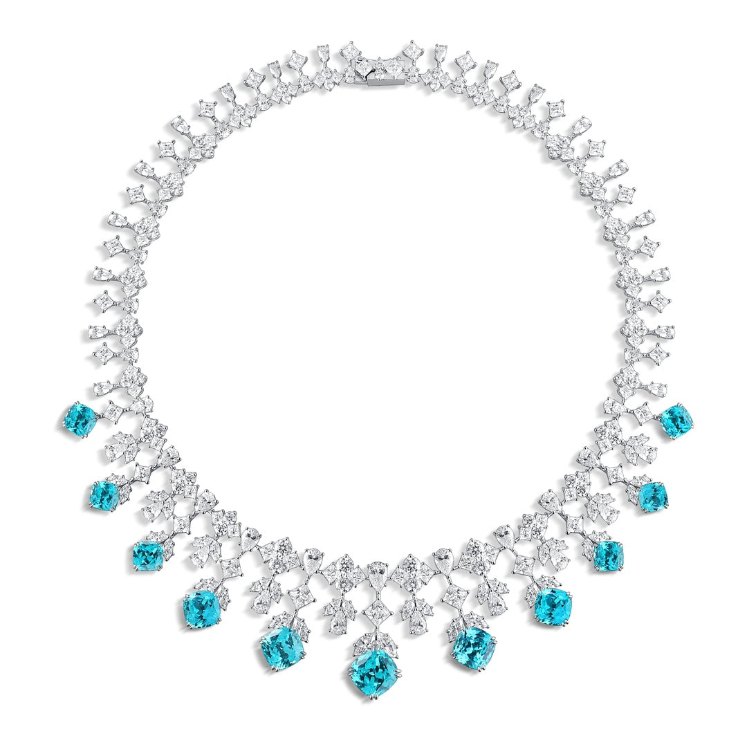 S925 Silver 44.26ct Lab Grown Paraiba Luxury Large Chain Set