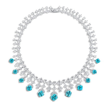S925 Silver 44.26ct Lab Grown Paraiba Luxury Large Chain Set