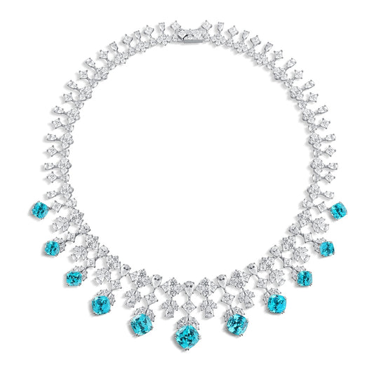 S925 Silver 44.26ct Lab Grown Paraiba Luxury Large Chain Set