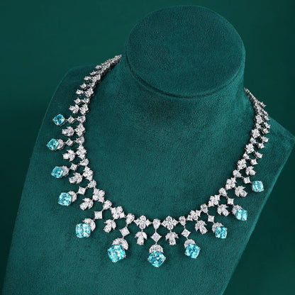 S925 Silver 44.26ct Lab Grown Paraiba Luxury Large Chain Set