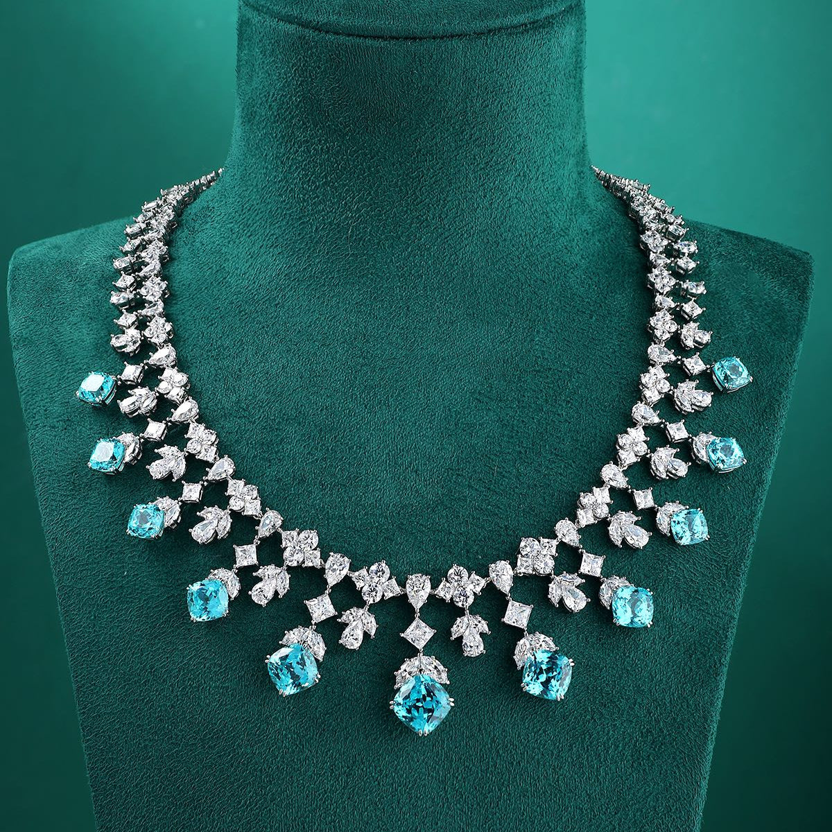 S925 Silver 44.26ct Lab Grown Paraiba Luxury Large Chain Set