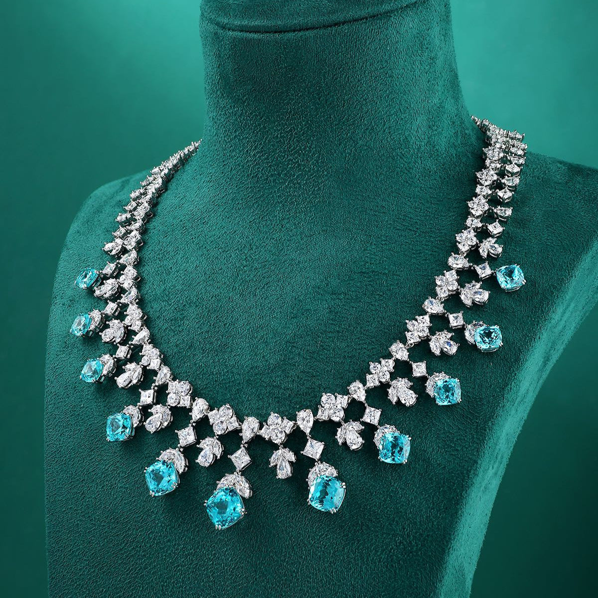 S925 Silver 44.26ct Lab Grown Paraiba Luxury Large Chain Set