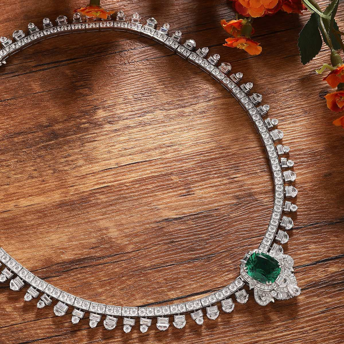 S925 Silver 8.27ct Lab Grown Emerald Necklace A